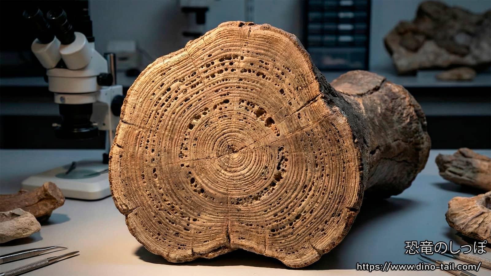 Image of growth rings in a fossil cross-section