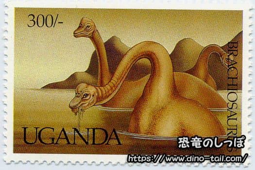 Sello postal de Brachiosaurus en el agua