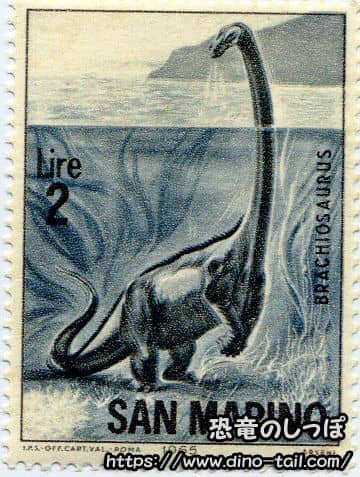 Sello postal de Brachiosaurus en el agua