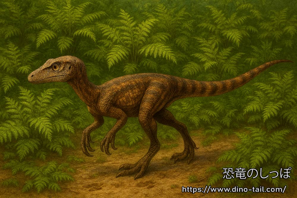 Eodromaeus corriendo por un paisaje árido